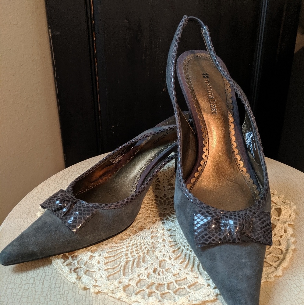 Gray Suede Kitten Heels